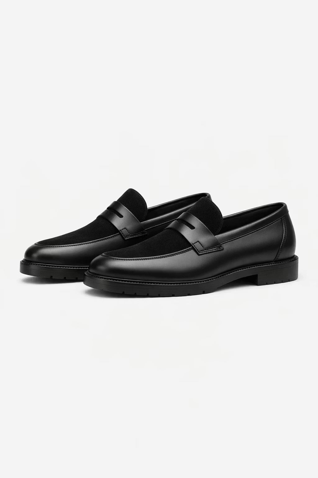 Men's Loafers - Slip-On - Penny Strap - Suede Vamp - Lug Sole