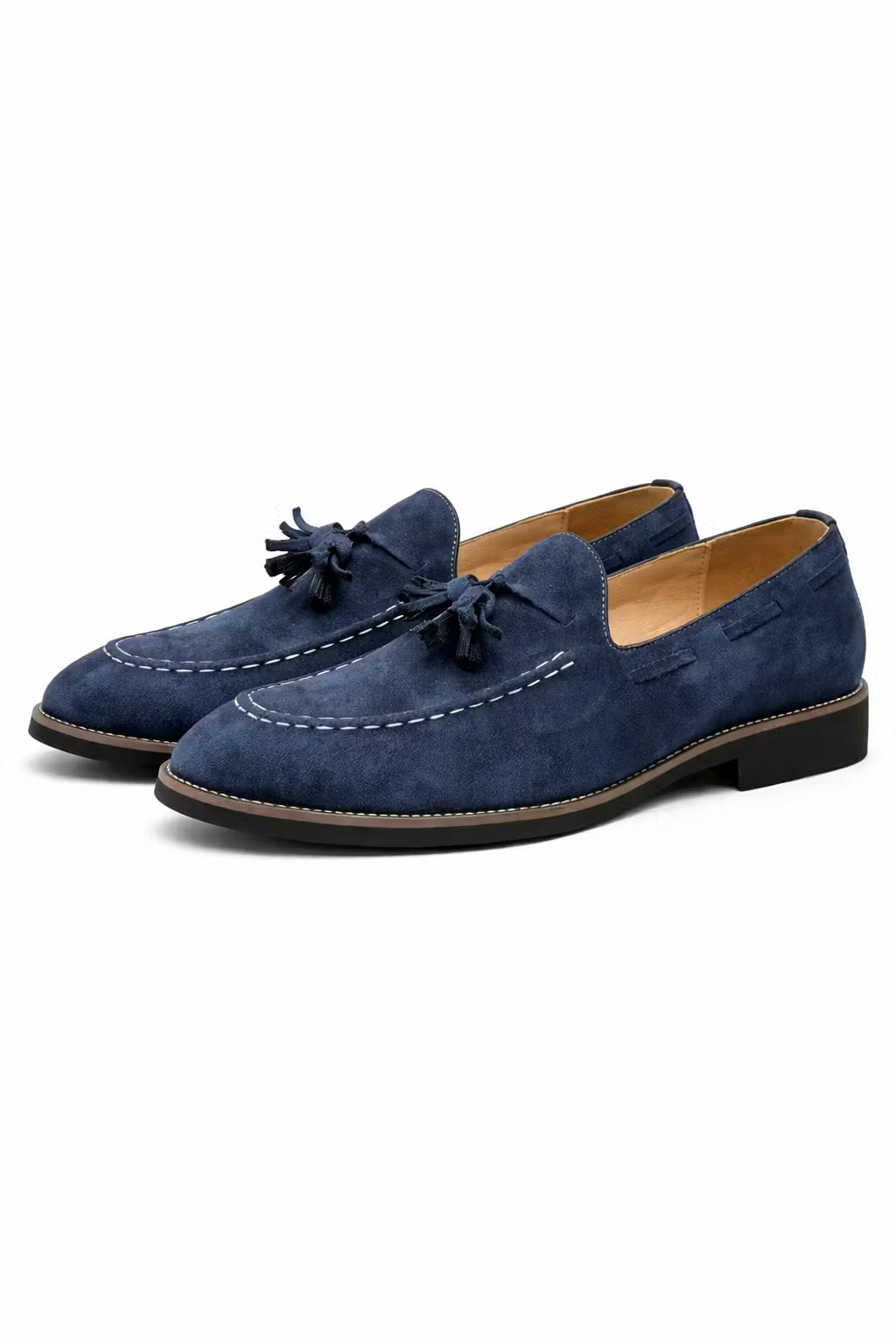 Men's Loafers - Slip-On - Tassel Detail - Suede - Moc Toe Stitching