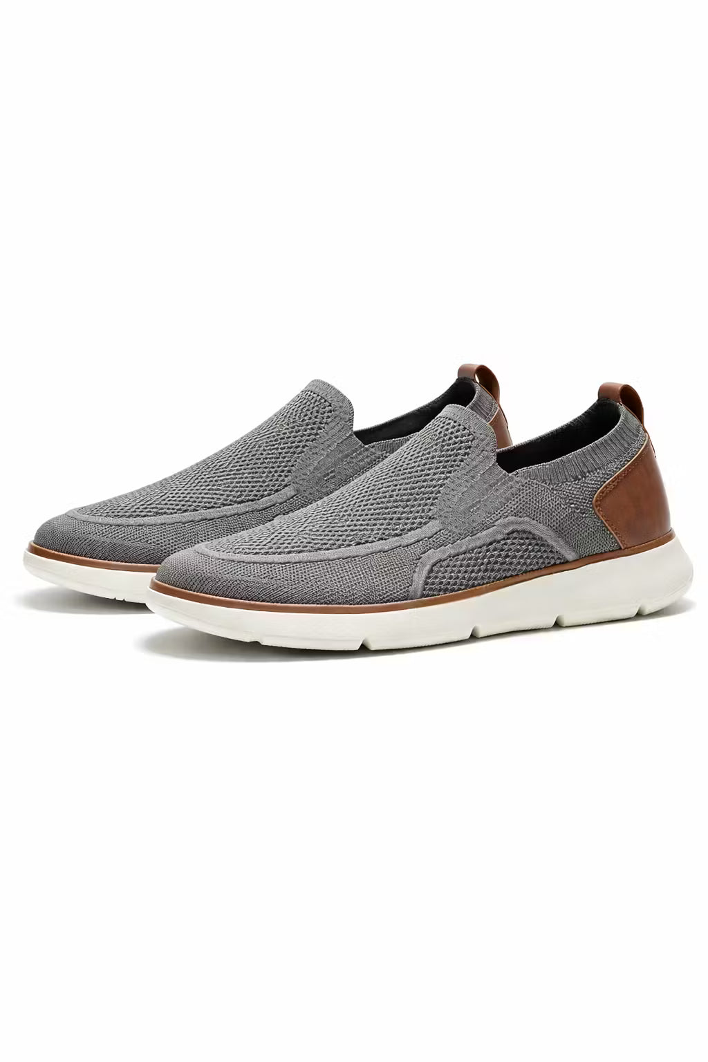 Men's Sneakers - Slip-On - Knit Mesh Upper - Leather Heel Panel