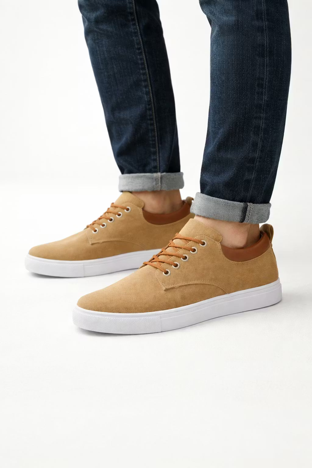 Men's Sneakers - Low-Top - Lace-Up - Canvas - White Sole