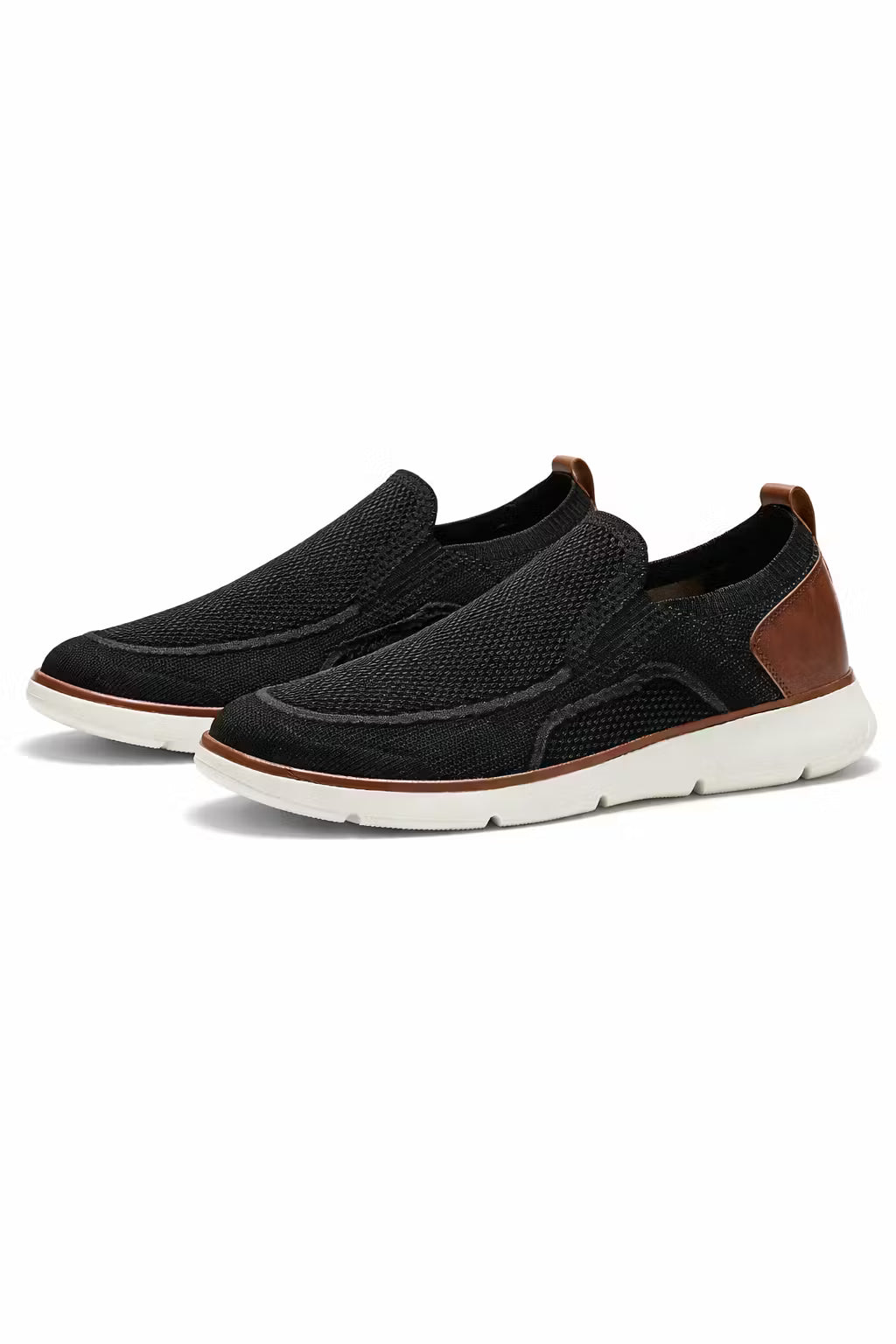 Men's Sneakers - Slip-On - Knit Mesh Upper - Leather Heel Panel