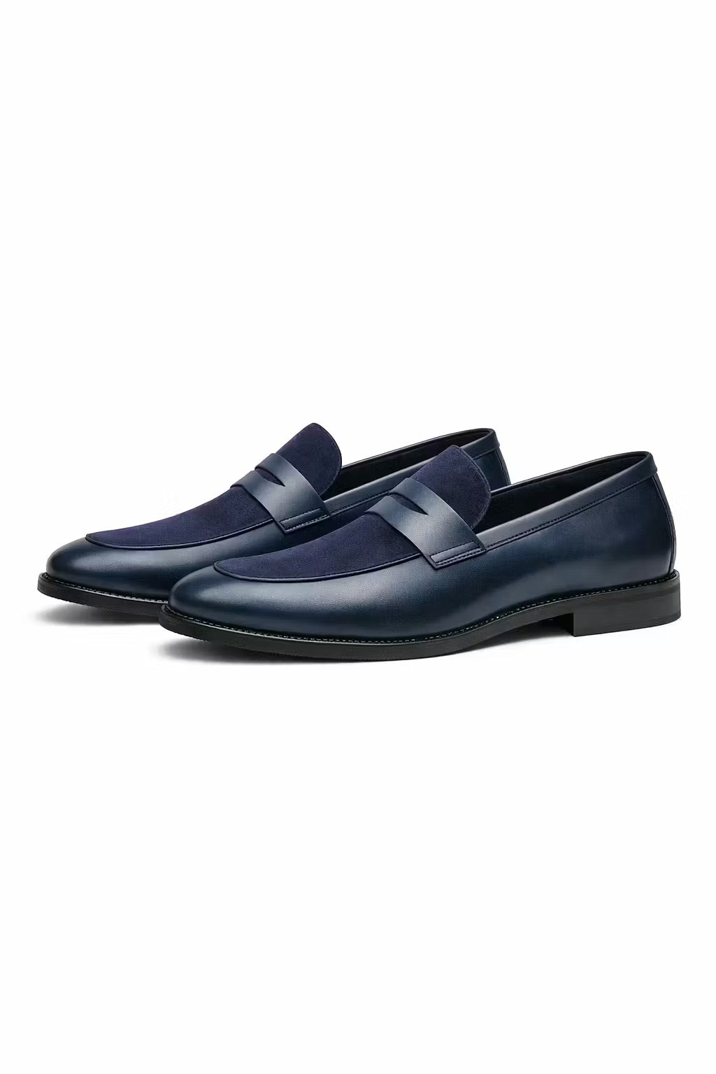 Men's Loafers - Slip-On - Penny Strap - Suede Vamp - Lug Sole