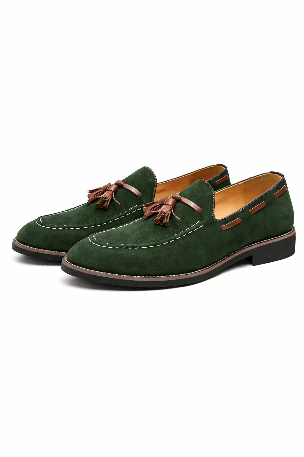 Men's Loafers - Slip-On - Tassel Detail - Suede - Moc Toe Stitching