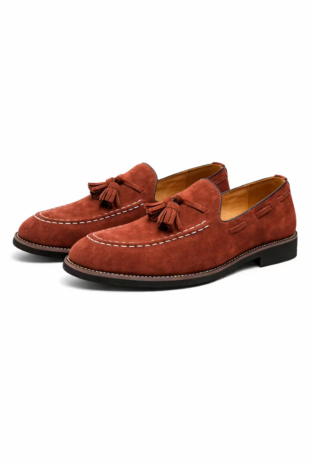 Men's Loafers - Slip-On - Tassel Detail - Suede - Moc Toe Stitching