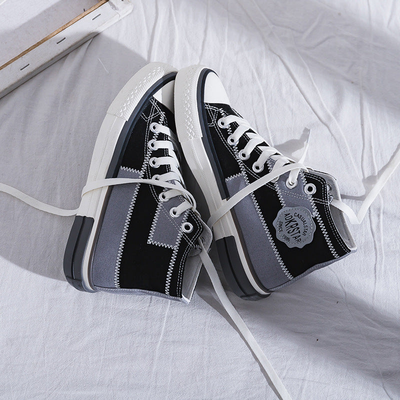Women's High Top Sneakers – Lace-Up Platform Canvas with Patchwork Upper
