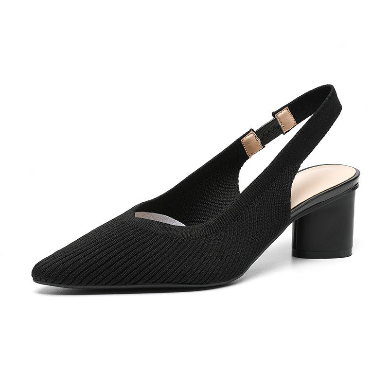 Women's Slingback Heels - Pointed Toe - Block Heel - Knit Upper