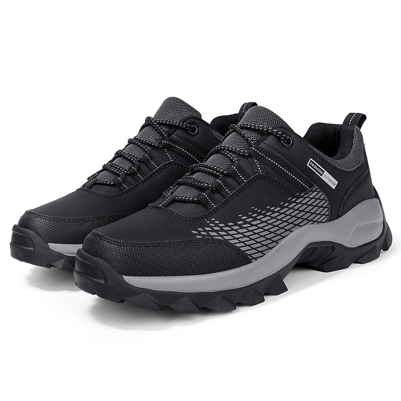 Men's Rounded Toe Lace-Up Shoes with Mesh Upper - Lugged Sole