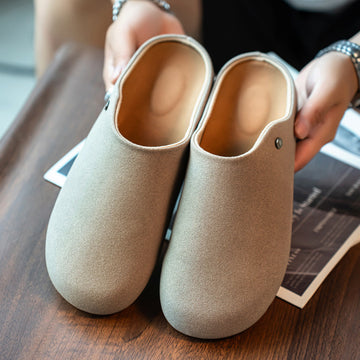 Men's Slip On Mule Loafers – Round Toe Closed Front Suede with Open Heel
