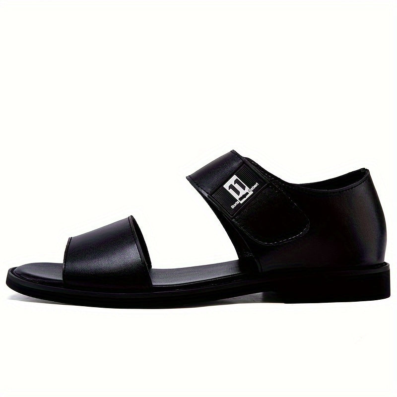 Men’s Leather Summer Sandals - Open Toe - Velcro Strap - Lightweight Casual Shoes