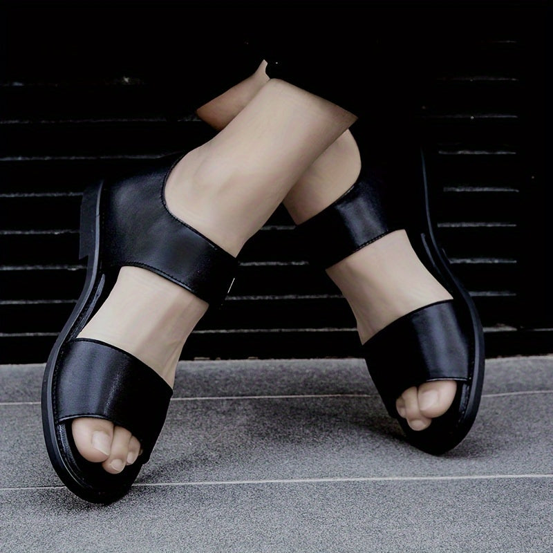 Men’s Leather Summer Sandals - Open Toe - Velcro Strap - Lightweight Casual Shoes
