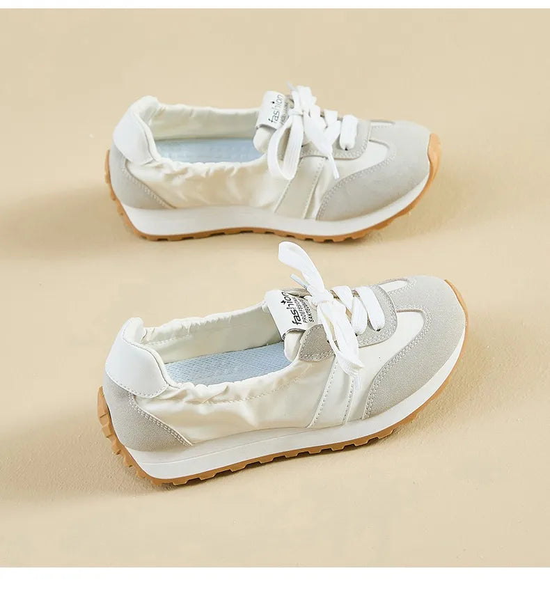 Women's Ballet Sneakers – Lace-Up Low Top Retro Runner with Ruched Collar