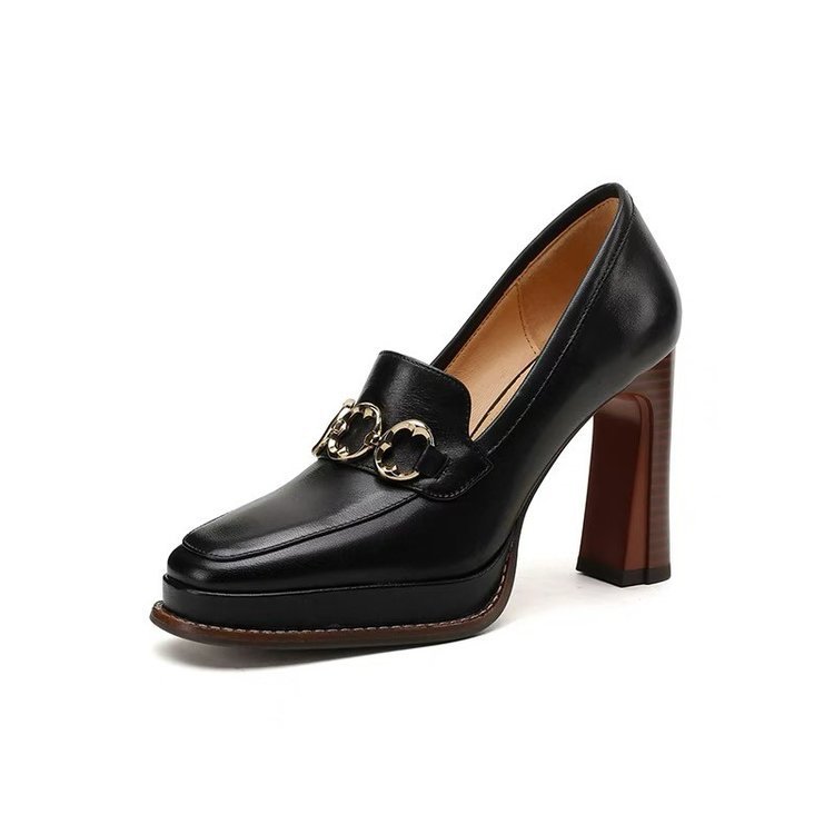Women’s Square Toe Loafer Pumps with Block Heel and Slip-On Design