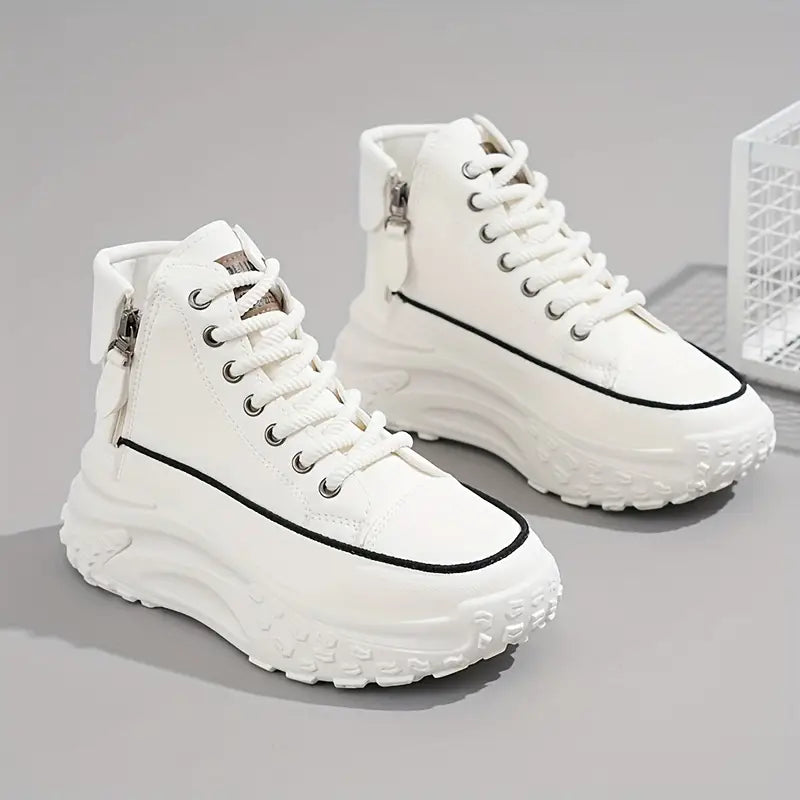 Women’s Rounded Toe High-Top Platform Sneakers with Lace-Up Closure and Side Zip