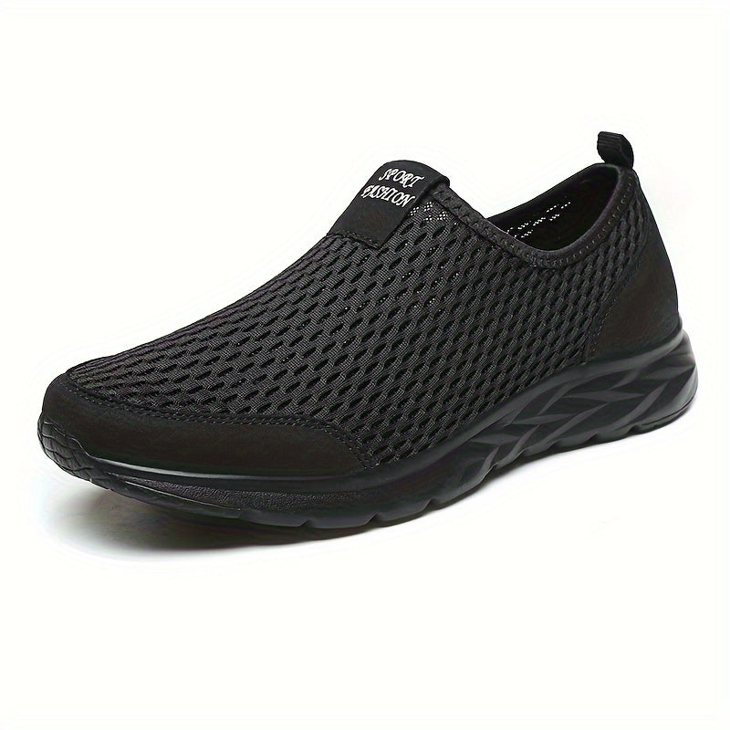 Men's Mesh Knit Slip-On Low-Top Sneakers - Pull Tab - White Sole