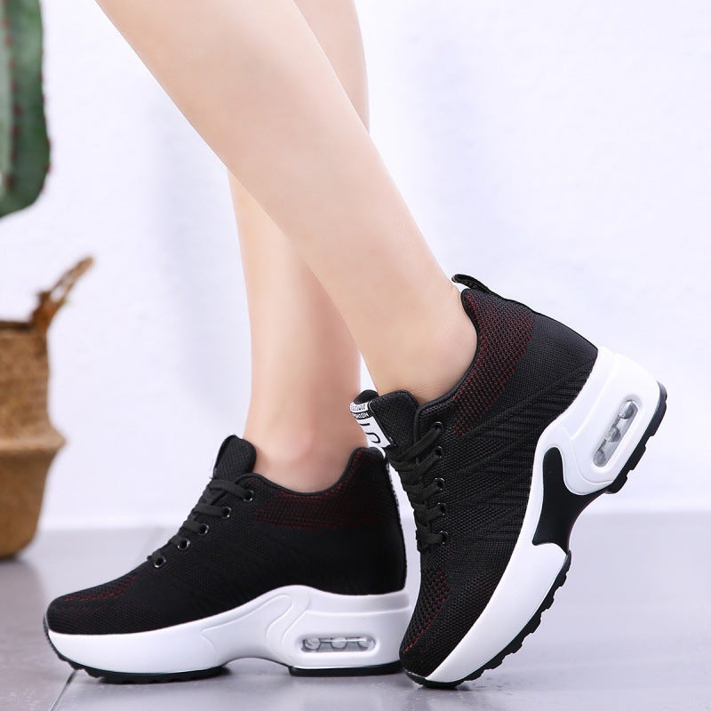 Women's Knit Platform Sneakers with Lace-Up Closure and Chunky Sole