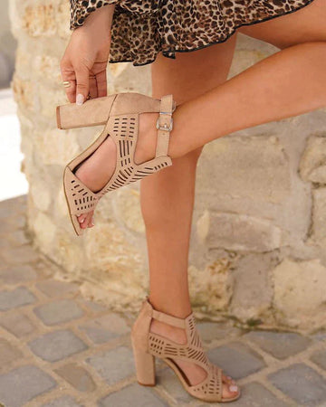 Women’s Open-Toe Heeled Sandals with Block Heel and Ankle Strap