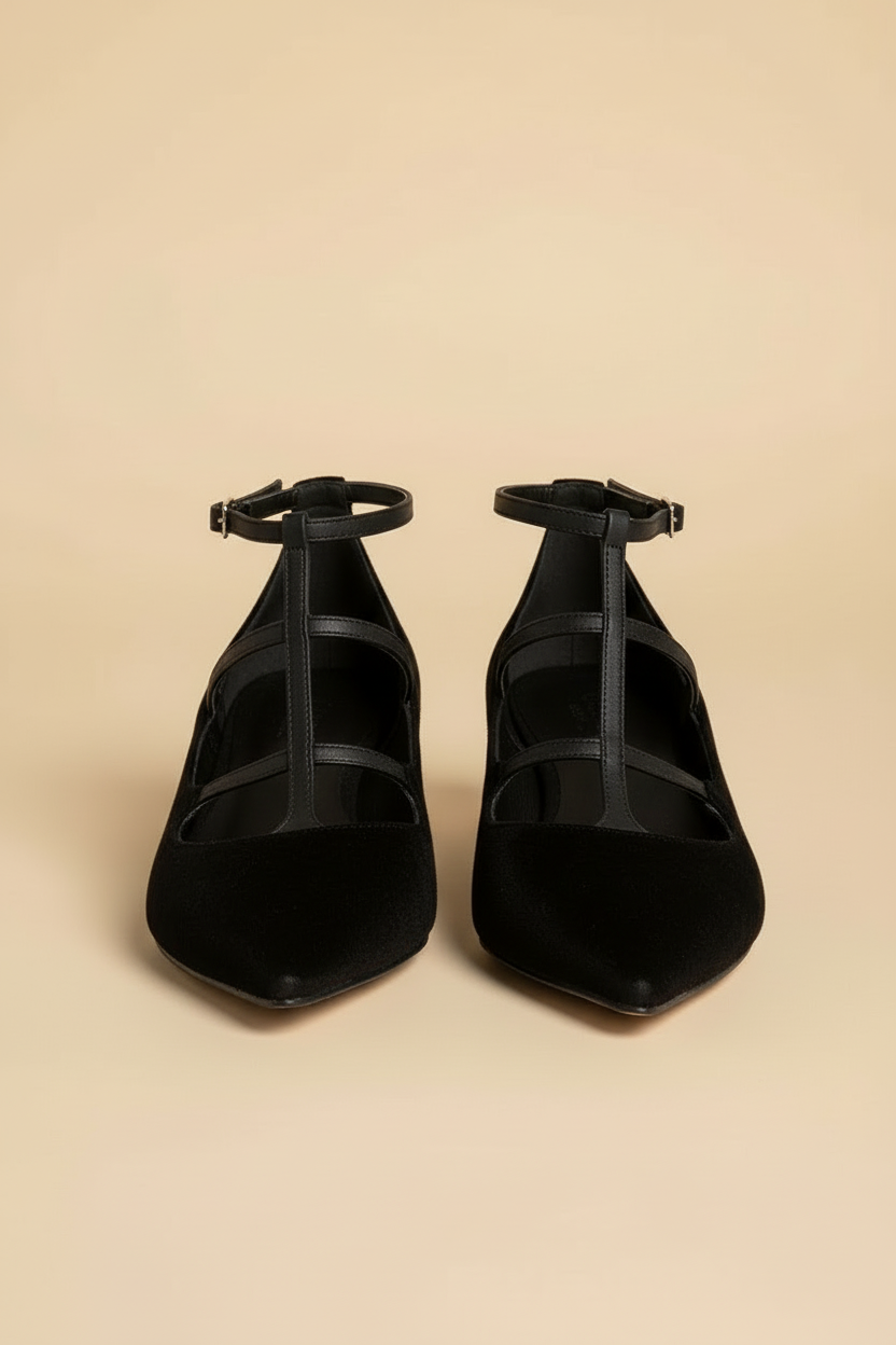 Women's Pointed Toe Kitten Heels - Multi-Strap Closed Toe Heels