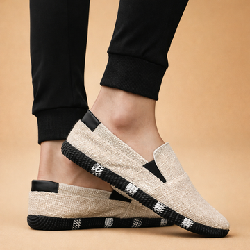 Men's Textured Canvas Slip-On Loafers Round Toe Slingback Strap