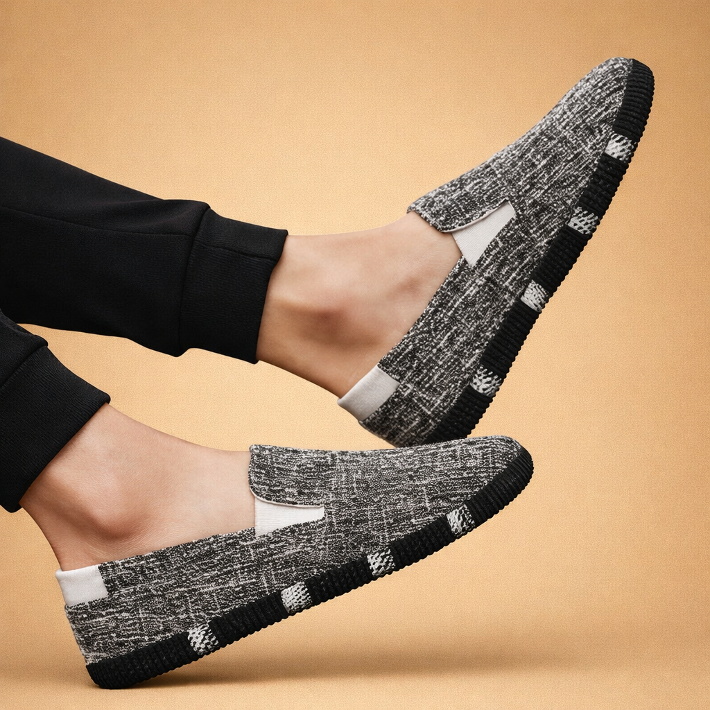 Men's Textured Canvas Slip-On Loafers Round Toe Slingback Strap