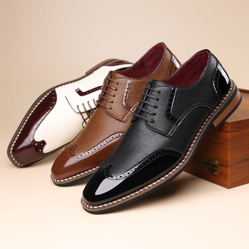 Men's Two-Tone Brogue Derby Dress Shoes - Lace-Up Low Heel