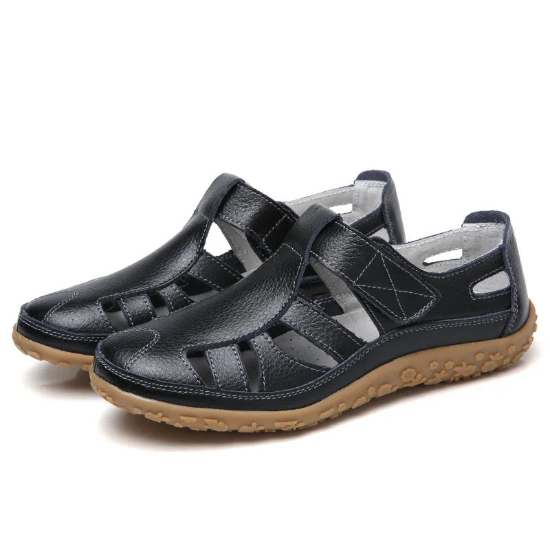 Women's Fisherman Sandals - Hook Loop Closure - Cut-out Design