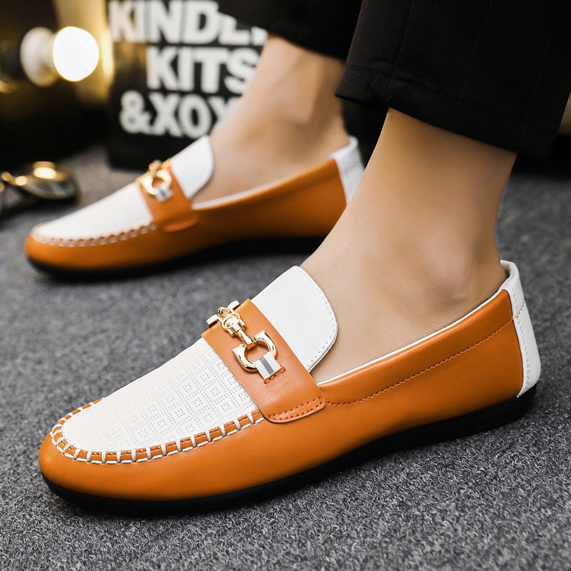 Men's Slip-On Loafers with Metal Horsebit Bar and Round Toe