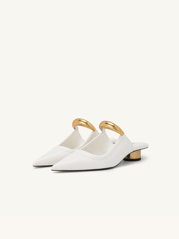 Women's Mules - Sculptural Bar Detail - Low Cylinder Heel