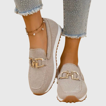 Women’s Almond Toe Slip-On Sneakers with Metal Bit Detail and Textured Rubber Sole