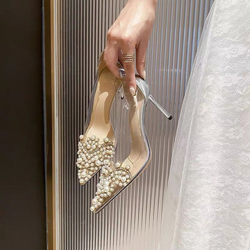 Women's Clear PVC Pointed Toe Pumps with Pearl Embellishment and Stiletto Heel