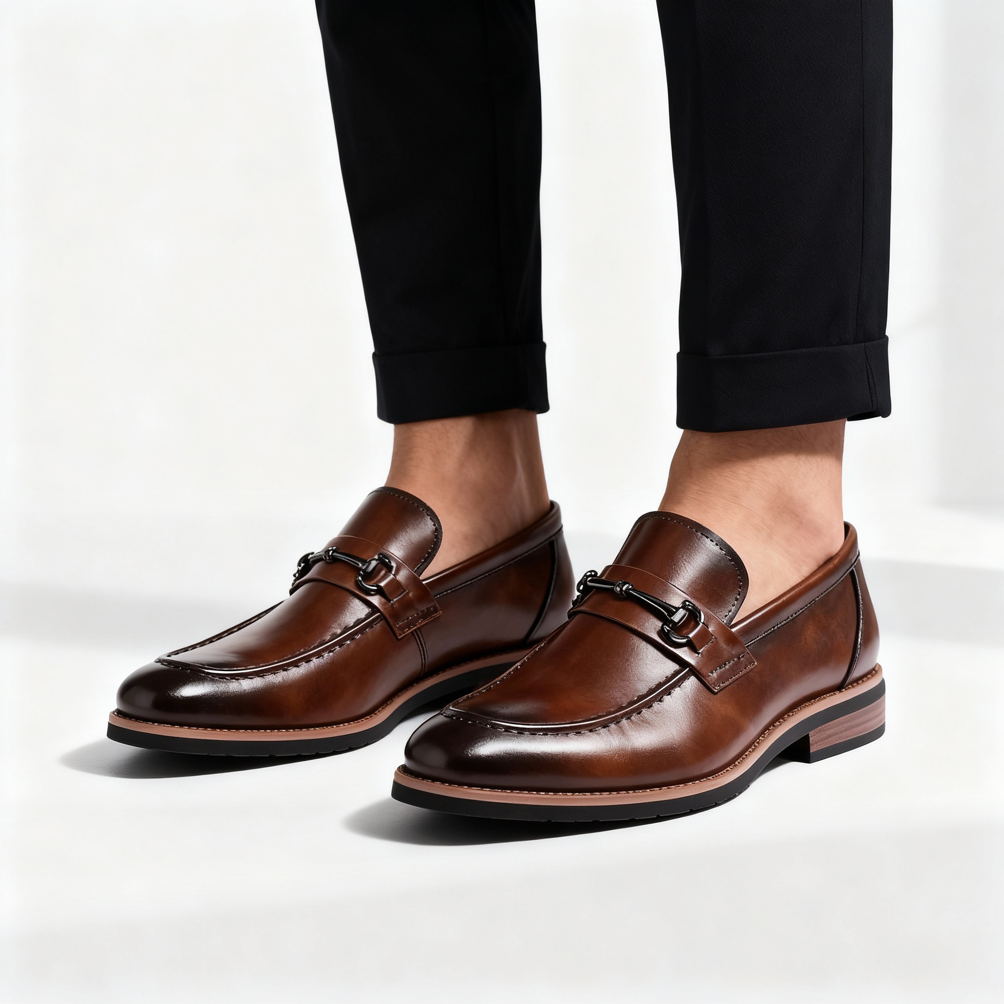 Men's Leather Horsebit Penny Loafers - Slip-On - Moc Toe - Low Heel