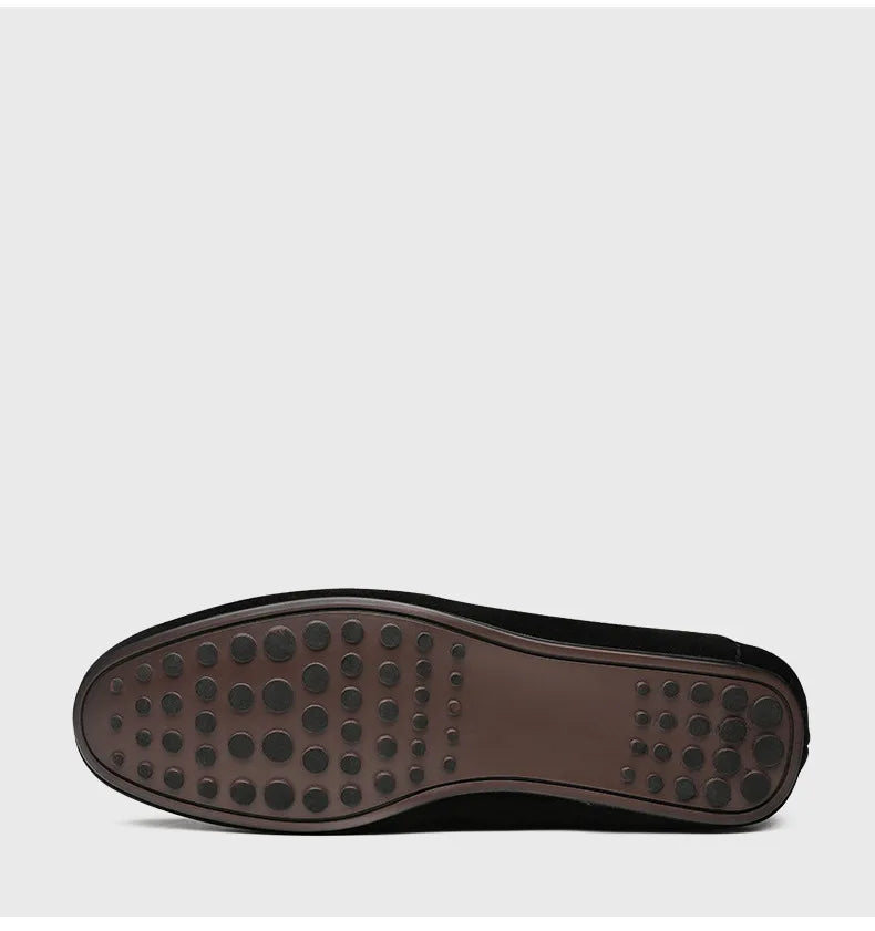 Men's Slip-On Penny Loafers - Suede - Striped Strap Detail
