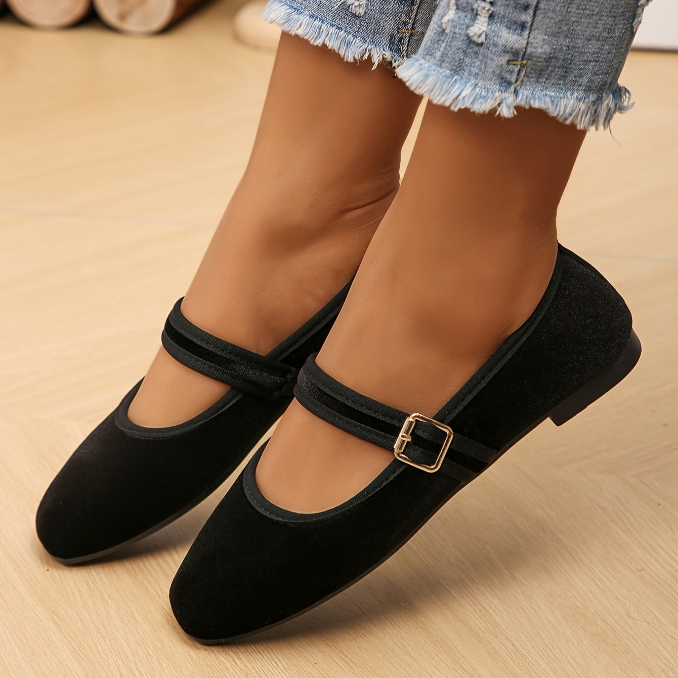 Women’s Mary Jane Flats with Strap Closure – Square Toe Ballet Shoes