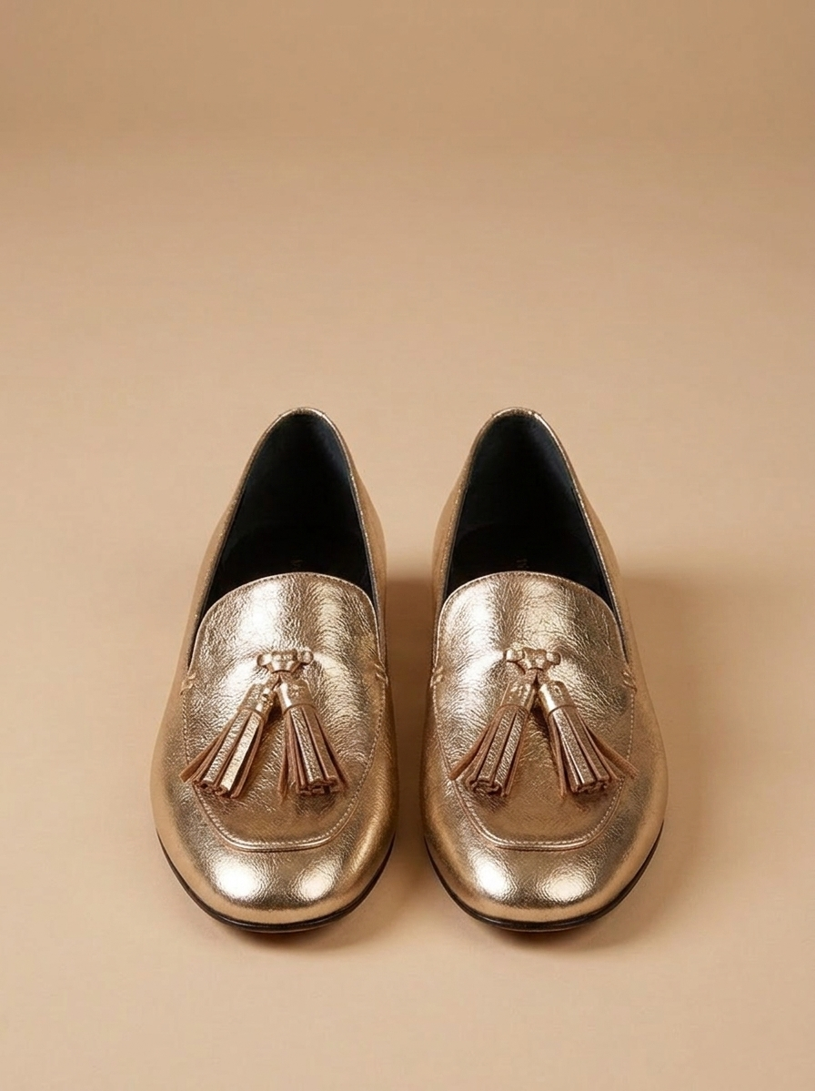 Women's Tassel Loafers – Slip-On Flat Shoes with Round Toe in Gold