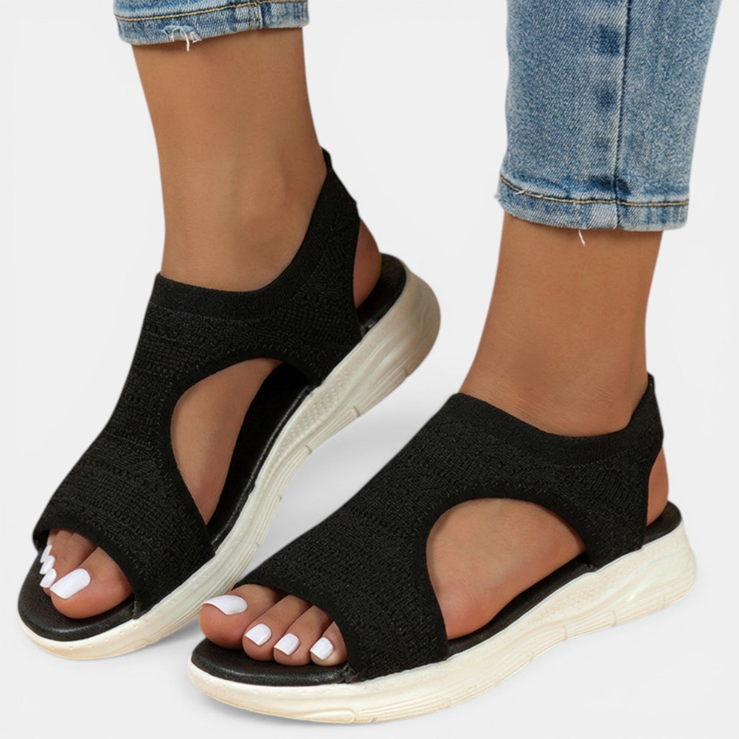 Women's Sandals Slip-On Open-Toe Cutout Slingback Low Wedge