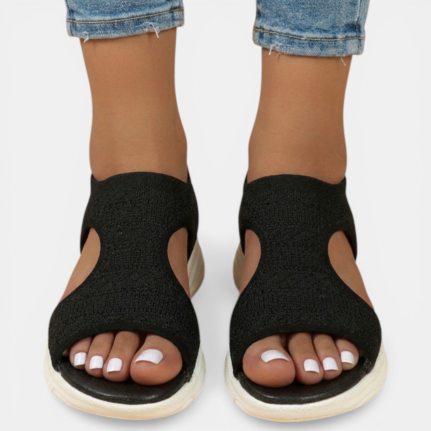 Women's Sandals Slip-On Open-Toe Cutout Slingback Low Wedge