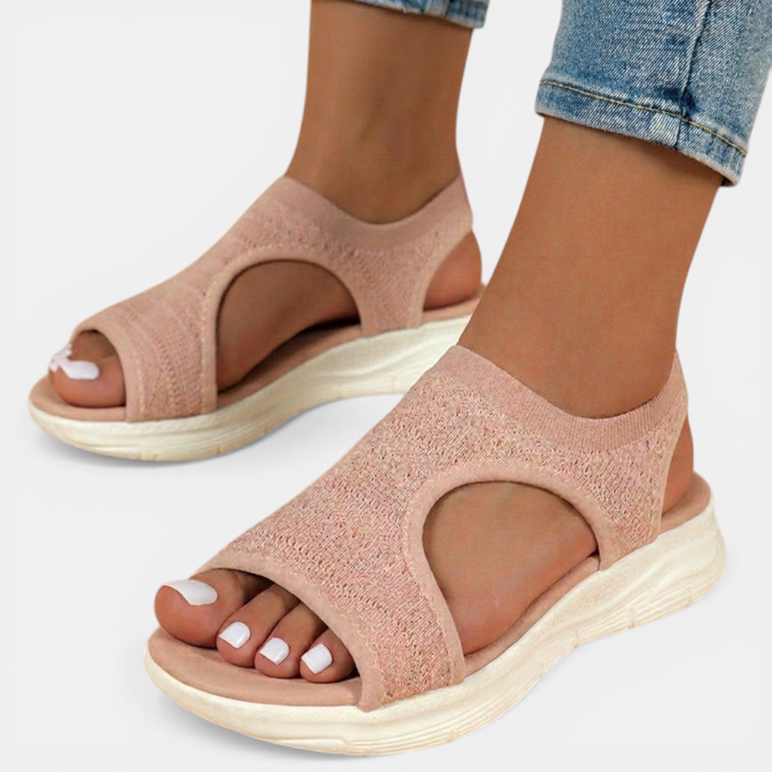 Women's Sandals Slip-On Open-Toe Cutout Slingback Low Wedge