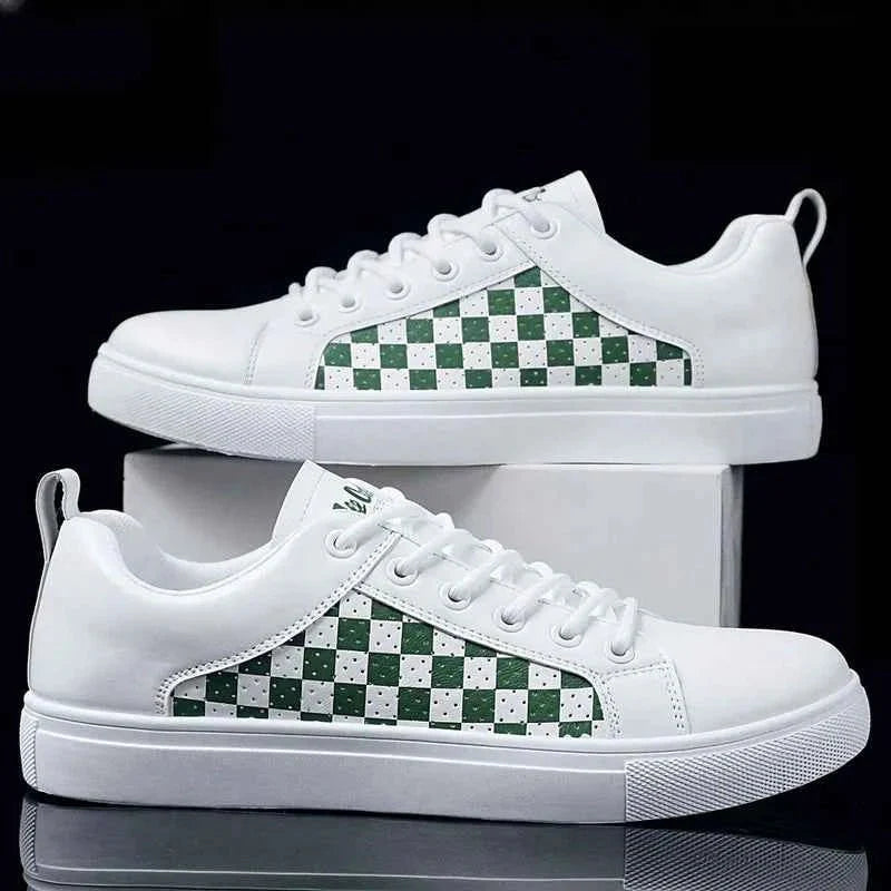 Men's Checkered Panel Low-Top Platform Lace-Up Sneakers