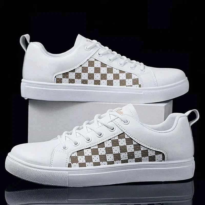 Men's Checkered Panel Low-Top Platform Lace-Up Sneakers