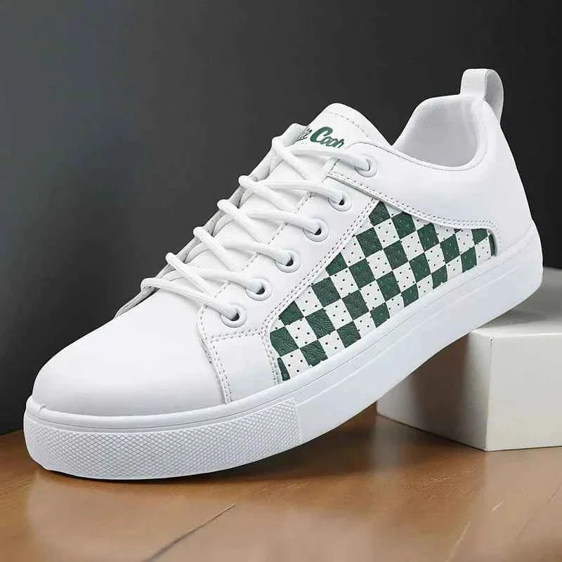 Men's Checkered Panel Low-Top Platform Lace-Up Sneakers