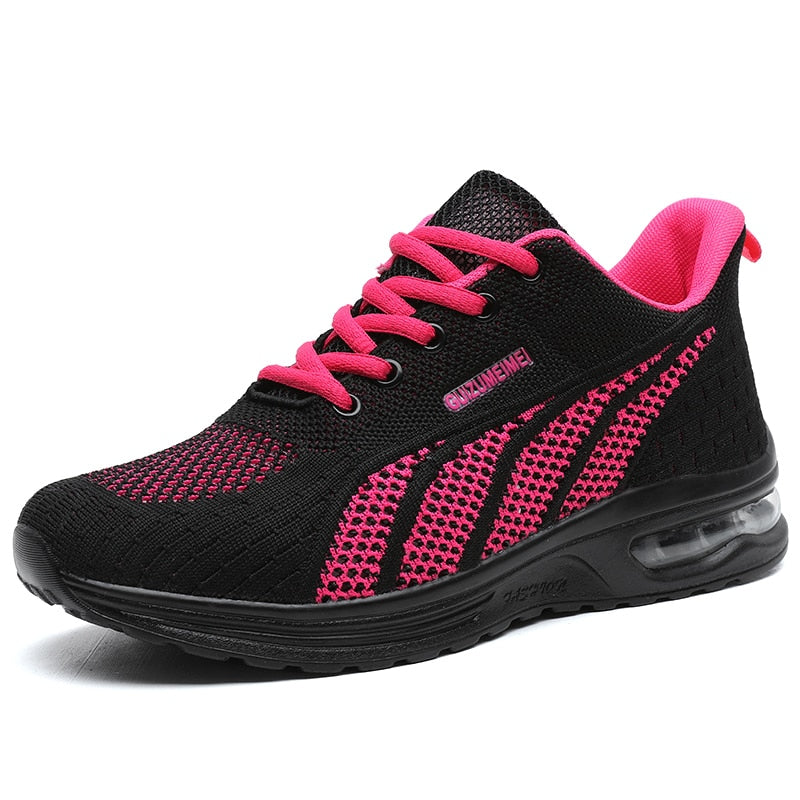 Women's Sneakers - Mesh Knit - Air-Cushioned Sole - Lace-Up