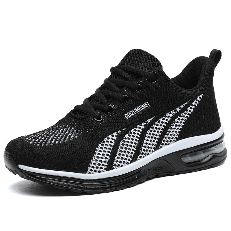 Women's Sneakers - Mesh Knit - Air-Cushioned Sole - Lace-Up