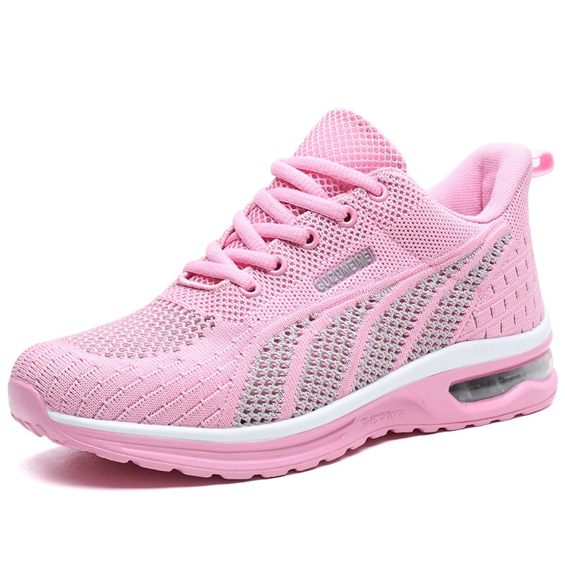 Women's Sneakers - Mesh Knit - Air-Cushioned Sole - Lace-Up