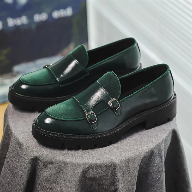 Men's Double Monk Strap Loafers - Platform Lug Sole - Round Toe