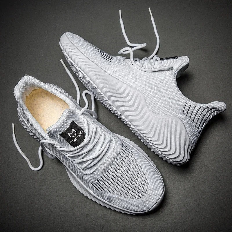 Men's Low Top Sneakers - Knit Upper - Lace-Up - Ridged Rubber Sole