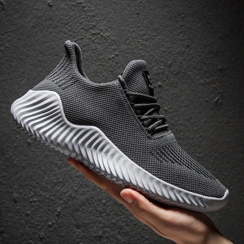 Men's Low Top Sneakers - Knit Upper - Lace-Up - Ridged Rubber Sole
