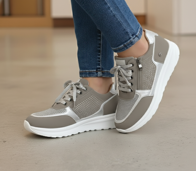 Women’s Lace Up Sneakers with Side Zip and Platform Sole