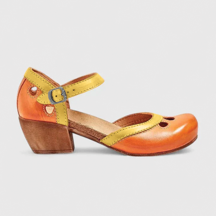 Women's Mary Jane Heels - Round Toe - Ankle Strap Buckle - Cutout Detail