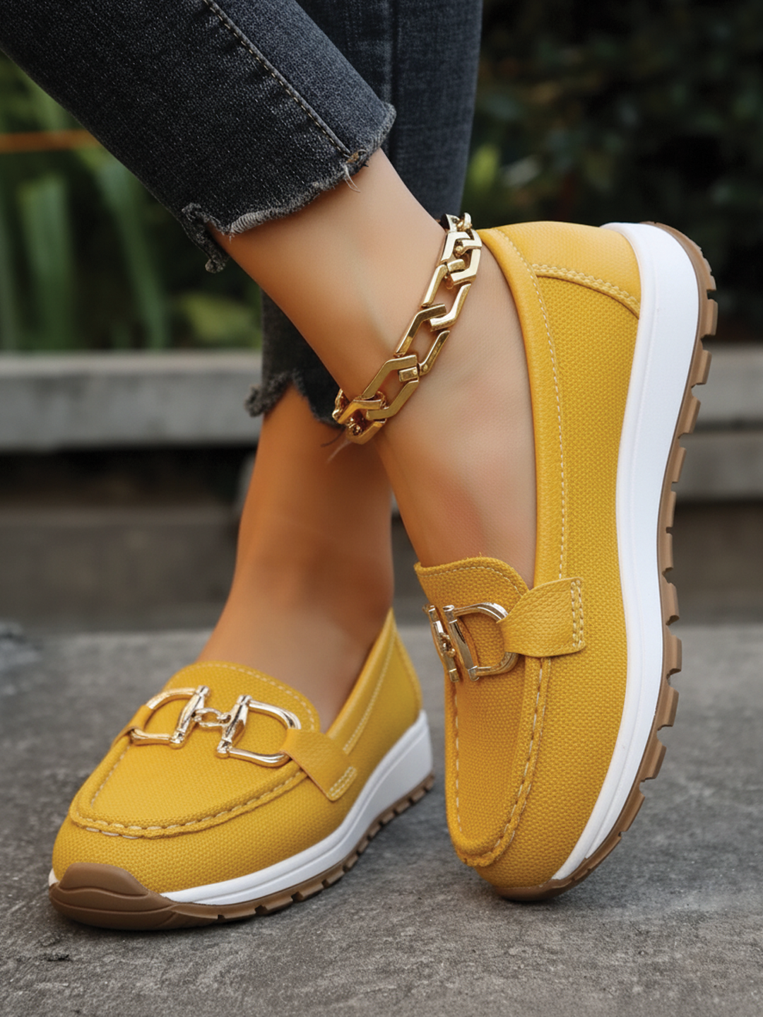 Women’s Flat Buckle Loafers with Chain Detail