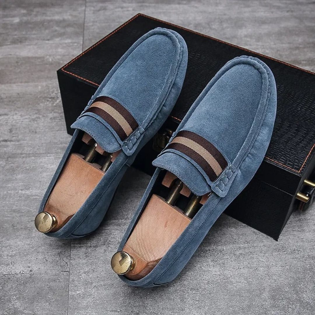 Men's Slip-On Penny Suede Loafers - Striped Strap Detail