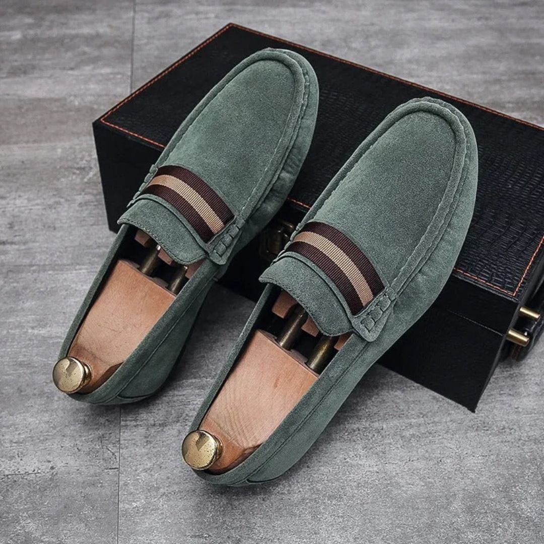 Men's Slip-On Penny Suede Loafers - Striped Strap Detail
